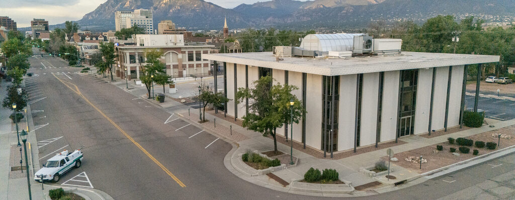 The PPAR office building at 430 N Tejon Street in Colorado Springs from the corner of the block